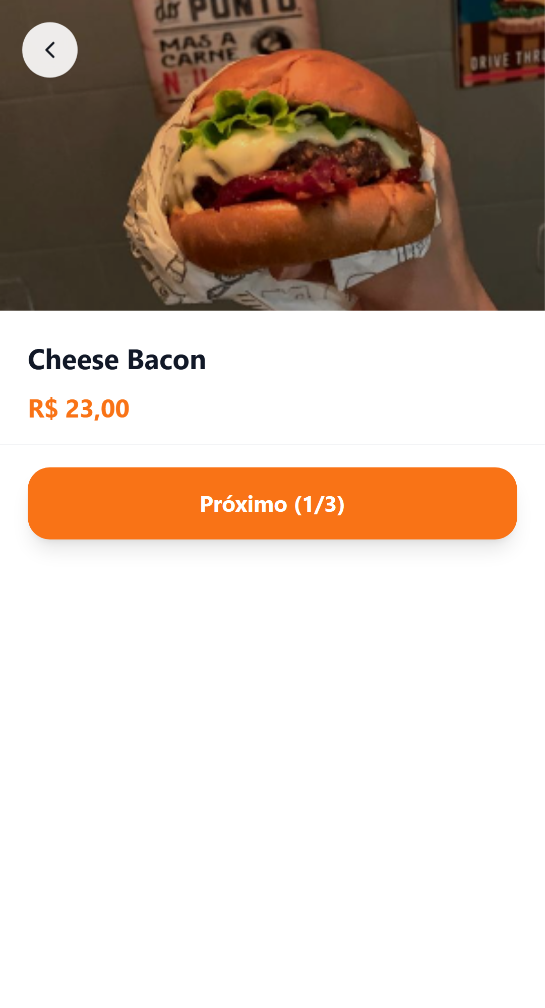 Tela de produto com adicionais no cardápio digital